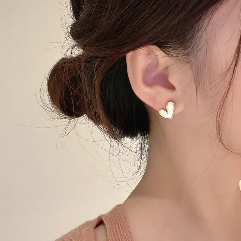 White Heart Earrings