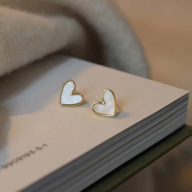 White Heart Earrings