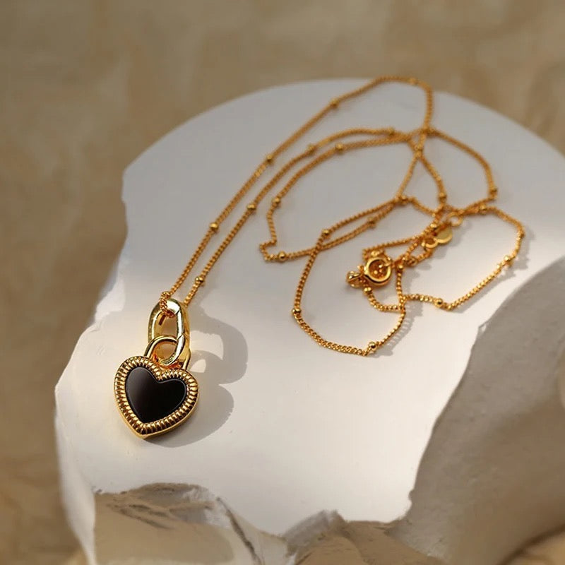 Black and White Heart Pendant Necklace