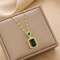 Square Luxury Emerald Pendant Necklace