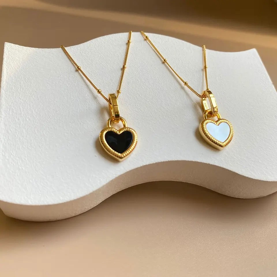 Black and White Heart Pendant Necklace
