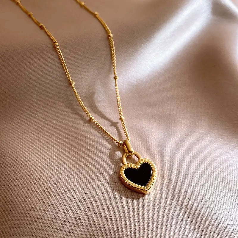 Black and White Heart Pendant Necklace