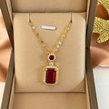 Square Luxury Ruby Pendant Necklace