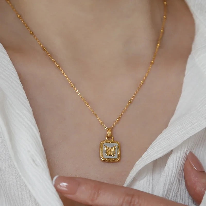 Butterfly Shell Pendant Necklace