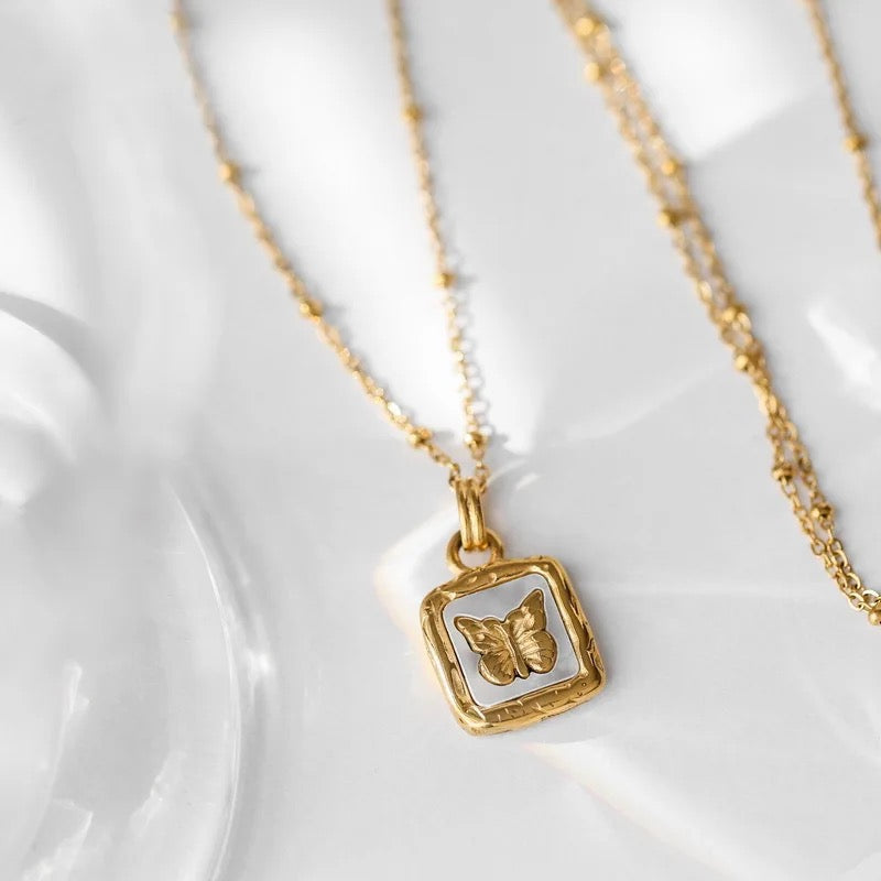 Butterfly Shell Pendant Necklace