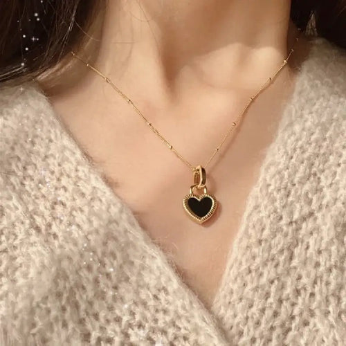 Black and White Heart Pendant Necklace
